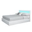 Queen PU Leather Gas Lift Storage Bed Frame Wood Bedroom Furniture w/LED Light - White