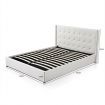 Leather Bed Frame Double with Storage White