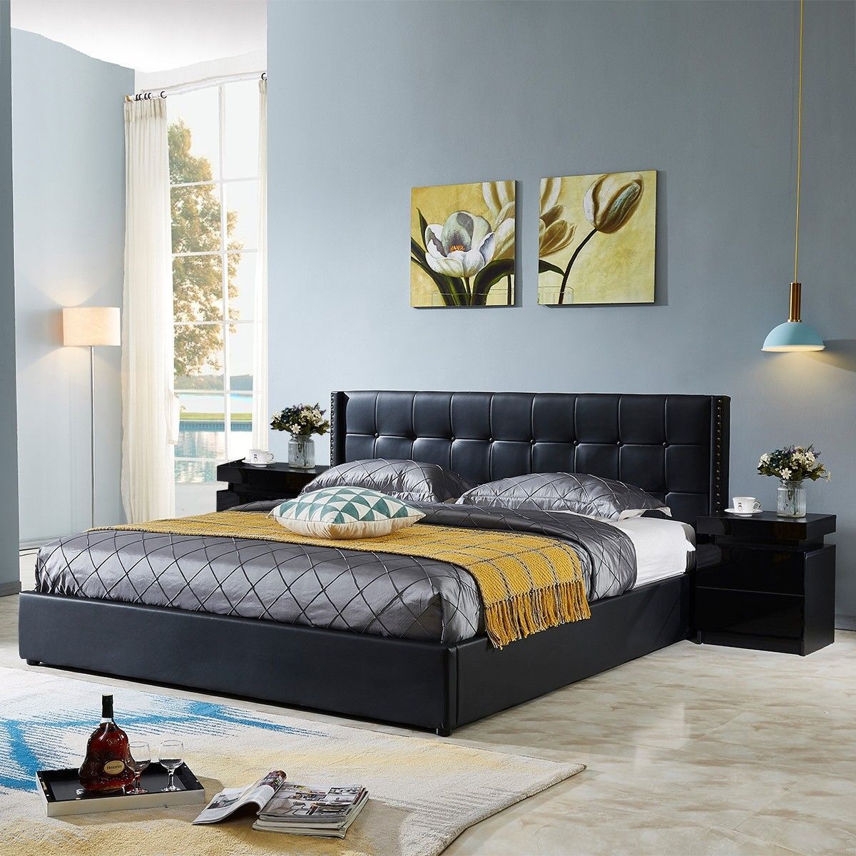 Leather Bed Frame King with Storage Black