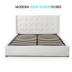 Leather Bed Frame Queen with Storage White