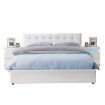 King Size Bed Frame PU Leather Gas Lift Storage Bed Base Wood Furniture - White