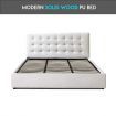 King Size Bed Frame PU Leather Gas Lift Storage Bed Base Wood Furniture - White