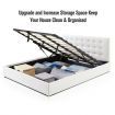 King Size Bed Frame PU Leather Gas Lift Storage Bed Base Wood Furniture - White