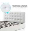 King Size Bed Frame PU Leather Gas Lift Storage Bed Base Wood Furniture - White