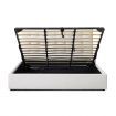 King Size Bed Frame PU Leather Gas Lift Storage Bed Base Wood Furniture - White