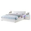 King Size Bed Frame PU Leather Gas Lift Storage Bed Base Wood Furniture - White