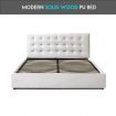 Queen Size Bed Frame PU Leather Gas Lift Storage Bed Base Wood Furniture - White