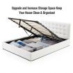 Queen Size Bed Frame PU Leather Gas Lift Storage Bed Base Wood Furniture - White