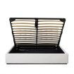 Queen Size Bed Frame PU Leather Gas Lift Storage Bed Base Wood Furniture - White