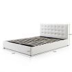 Queen Size Bed Frame PU Leather Gas Lift Storage Bed Base Wood Furniture - White