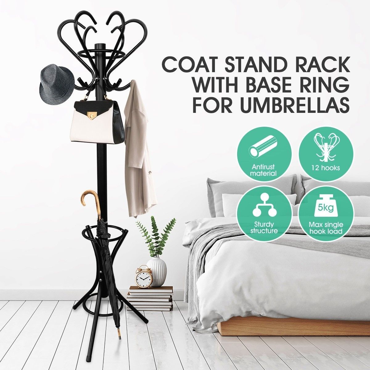 Classic Style Metal Coat Hanger Vintage Jacket Stand Rack Black