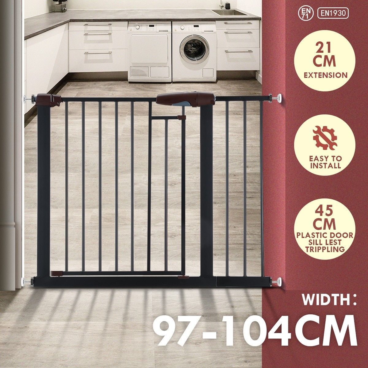 Child Pet Safety Gates for Stairs with 21cm Extension 97-104cm Width