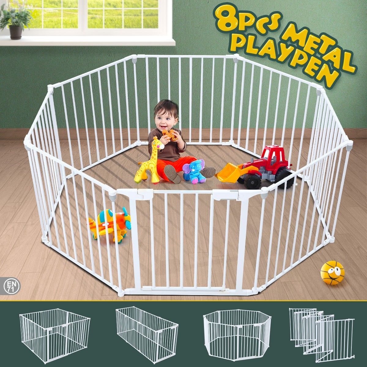 3-in-1 Kids Metal Safety Playpen with Double Locking System