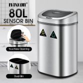 80L Rubbish Bin Dustbin Recycling Dual Sensor Automatic Garbage Kitchen Waste Trash Can Stainless Steel