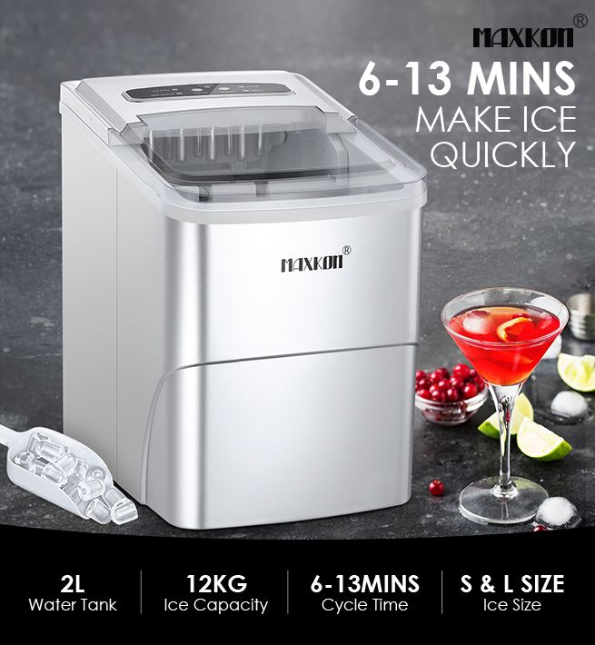 MAXKON Ice Maker Ice Cube Machine 12KG Ice Capacity Silver