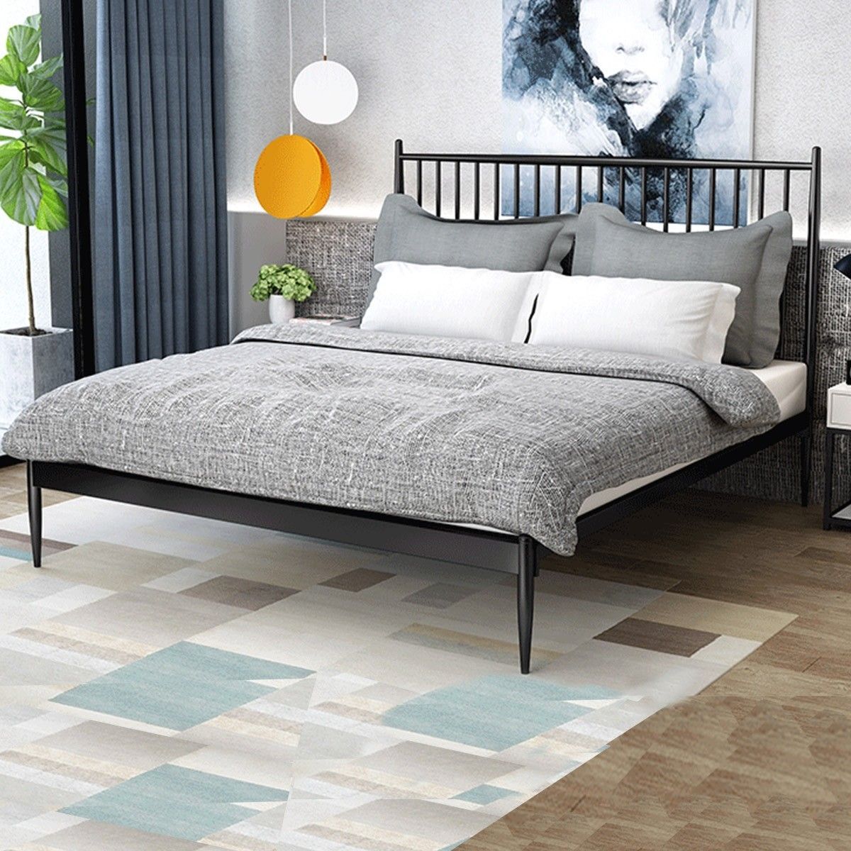 Double Modern Metal Bed Frame Iron Bed Base Bedroom Furniture Black