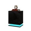 Black High Gloss Front Bedside Table Three Drawer Nightstand with RGB LED