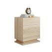 Oak High Gloss Front Bedside Table Three Drawer Nightstand