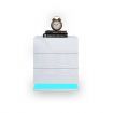 White High Gloss Front Bedside Table Three Drawer Nightstand with RGB LED