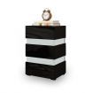 Modern Black High Gloss Front Nightstand Cabinet Bedside Tables with 3 Drawers RGB LED