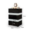 Modern Black High Gloss Front Nightstand Cabinet Bedside Tables with 3 Drawers RGB LED