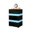 Modern Black High Gloss Front Nightstand Cabinet Bedside Tables with 3 Drawers RGB LED