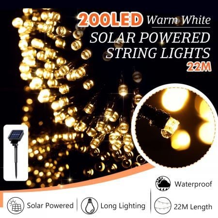 22m 200 LED Solar Fairy Lights String Lights Christmas Decorations Warm White