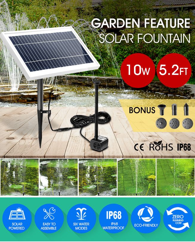 10W Solar Powered Fountain Water Pump for Outdoor Garden Pond Pool