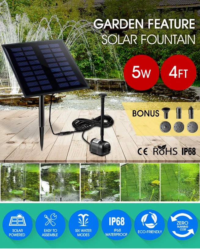 5W Solar Powered Fountain Water Pump for Outdoor Garden Pond Pool