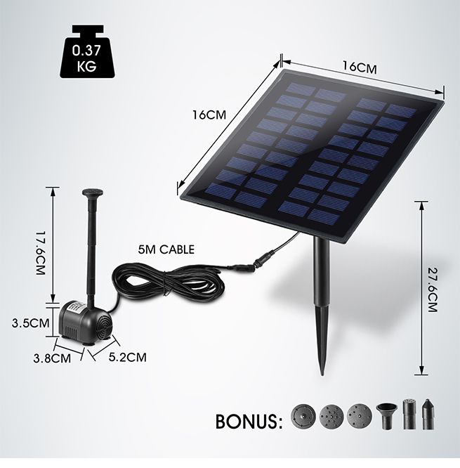 5W Solar Powered Fountain Water Pump for Outdoor Garden Pond Pool