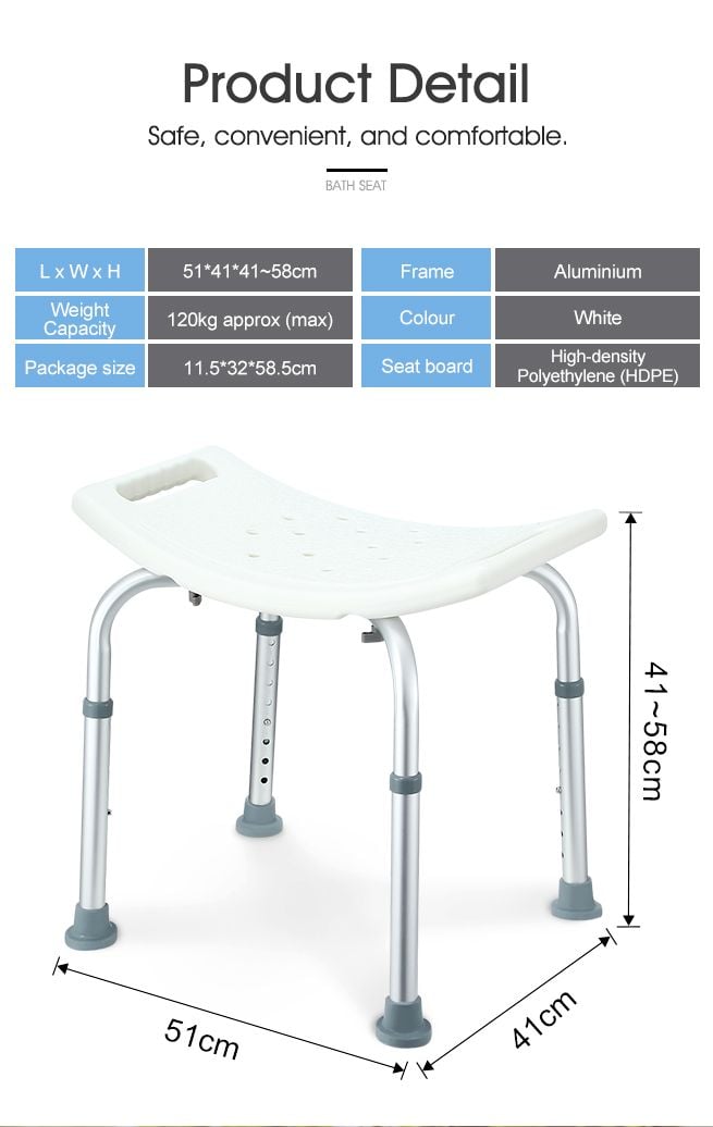 New Adjustable Shower Chair Bath Tub Seat Bench for Elderly Disabled