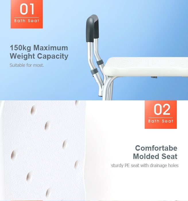 Adjustable Shower Chair Seat Bath Stool with Padded Armrests
