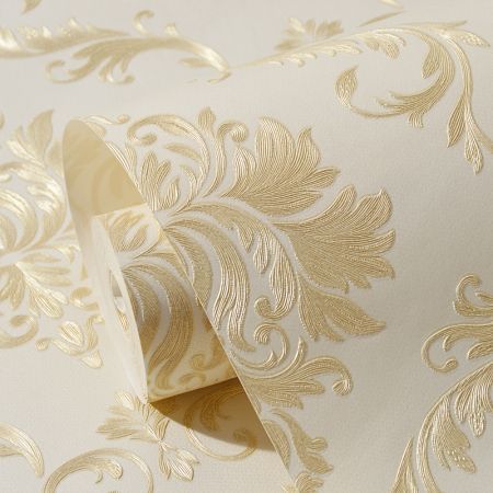 3D Self Adhesive Floral Pattern Non-Woven Wall Paper 53CMX5M Beige Yellow