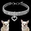 Pet Pearl Necklace with Love Heart Pendant Small Dog Cat Blingbling Jewelry Rhinestones Collar 35CM CRYSTAL