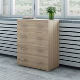 4 Drawers Chest Cabinet Tallboy High Gloss Front Storage Dresser Furniture - Oak