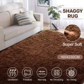 Brown 1.6x2.3m Fluffy Shaggy Rug Carpet Soft Area Rug Anti-slip Floor Mat Living Room Bedroom