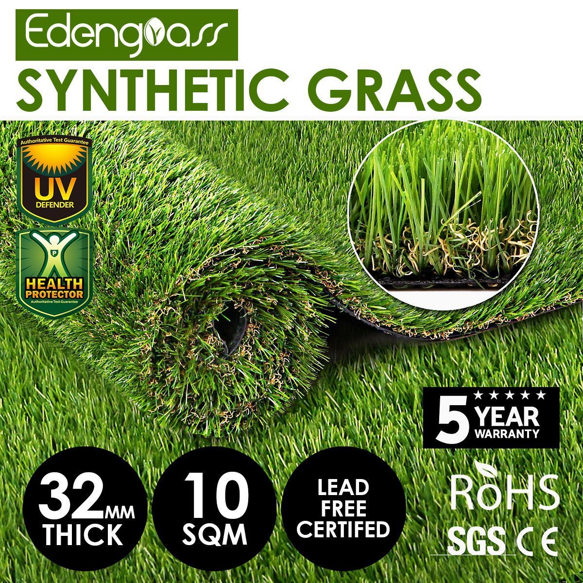 Edengrass 10SQM 32mm Artificial Grass Synthetic Turf Fake Lawn