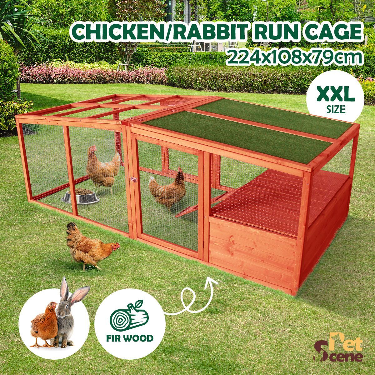 Chicken Coop Run Walk In Cage House Rabbit Hutch Pet Bunny Ferret Duck Enclosure Outdoor Wooden XXL
