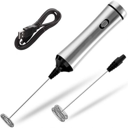 Milk Frother 2-Speed 13000 /15000 RPM Handheld USB Rechargeable Foam Maker Electric Frother with 2 Stainless Whisks Adjustable Durable Blender