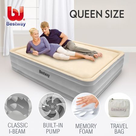 Bestway Inflatable Flocked Airbed Camping Mattress Air Beds Built in AC Pump