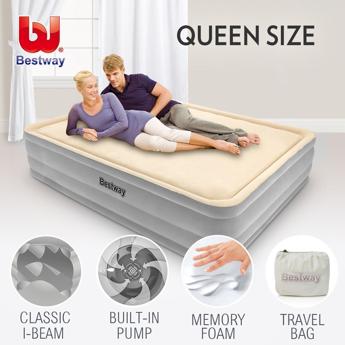 Bestway Inflatable Flocked Airbed Camping Mattress Air Beds Built in AC Pump