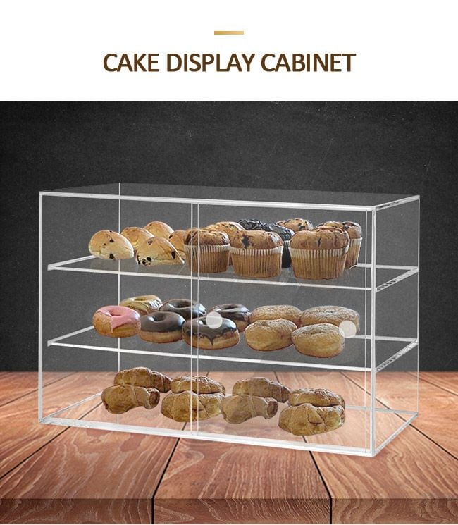 New 3-Tier Large Acrylic Bakery Cake Display Cabinet Donuts Cupcake Pastries 5mm Thick