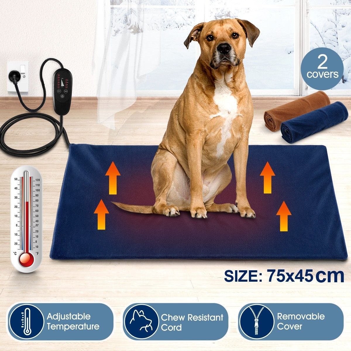 Heated Dog Pad Pet Cat Doggy Heating Bed Puppy Electric Heater Mat Thermal Protection XL 75x45cm