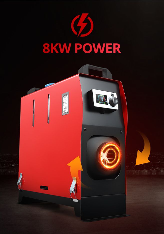 All in One 12V 8kW Diesel Air Heater w LCD Intelligent Voice Remote Control - Black & Red