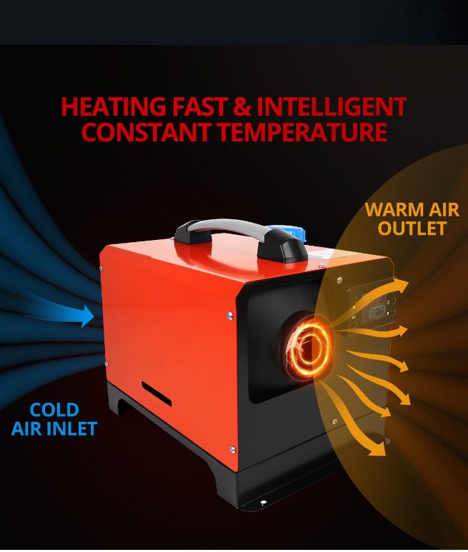All in One 12V 8kW Diesel Air Heater Parking Heater w LCD Remote Control - Black & Red