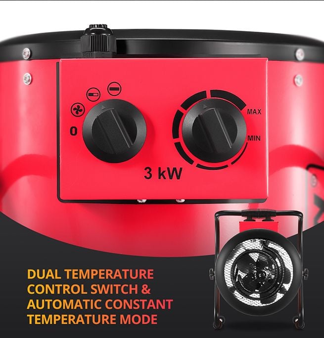 2-in-1 3000W Portable Electric Industrial Fan Heater Free Standing Carpet Dryer SAA Red