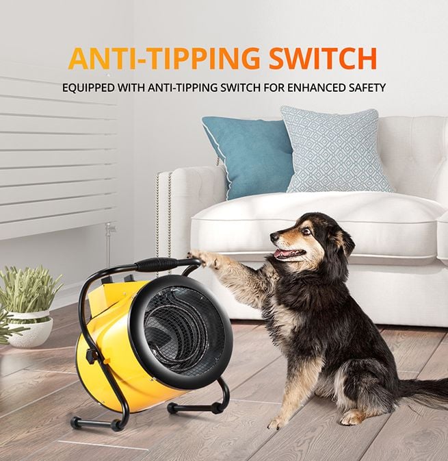 2-in-1 3000W Portable Electric Industrial Fan Heater Free Standing Carpet Dryer SAA Yellow