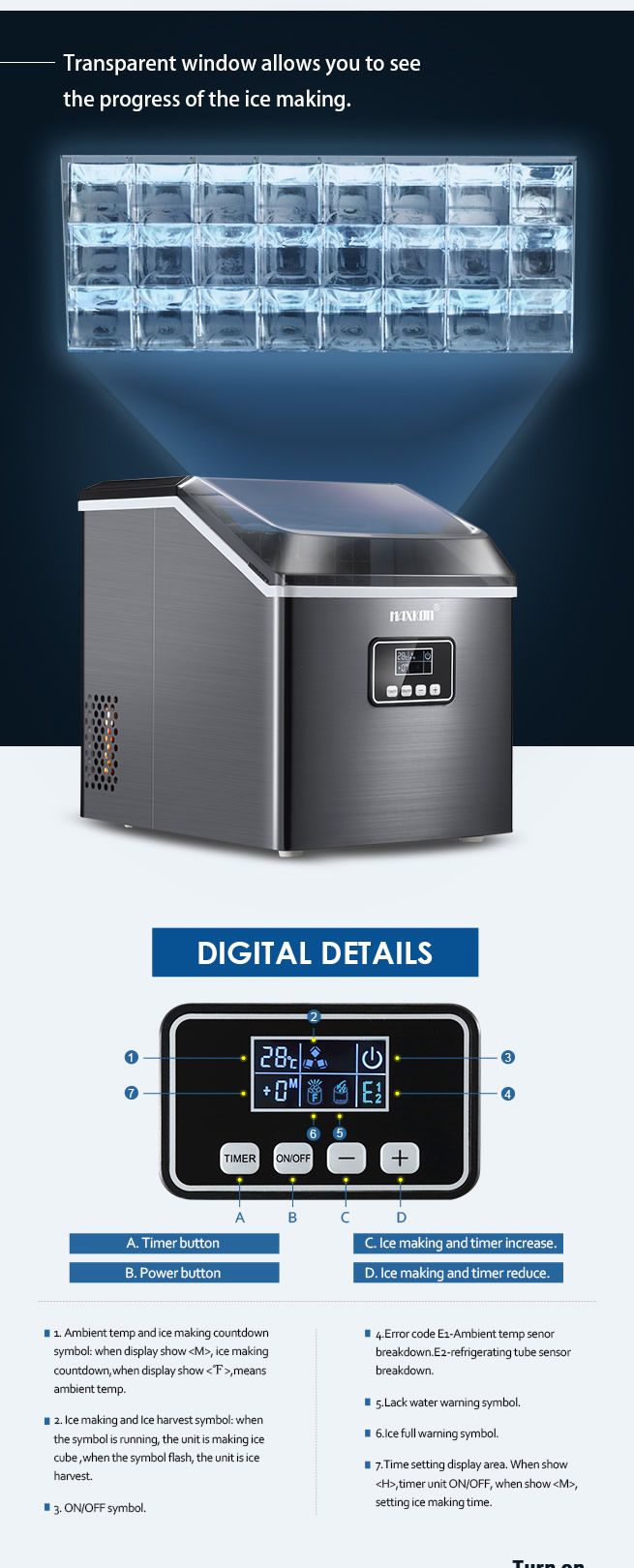 Maxkon 17KG Portable Commercial Ice Maker Machine Stainless Steel Fast Freezer Black BestDeals