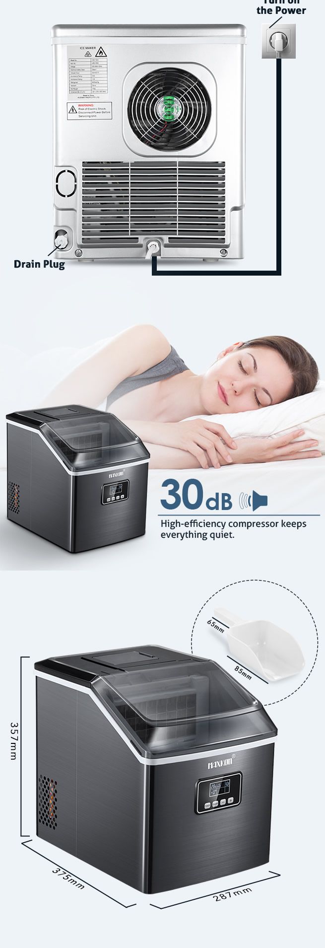 Maxkon 17KG Portable Commercial Ice Maker Machine Stainless Steel Fast Freezer Black