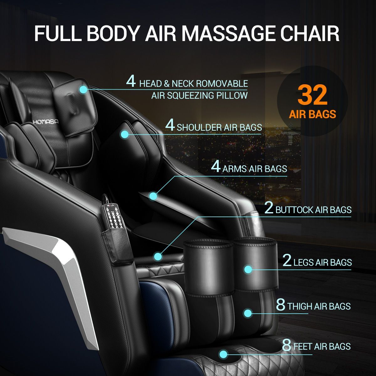 HOMASA Blue Full Body Massage Chair Zero Gravity Recliner
